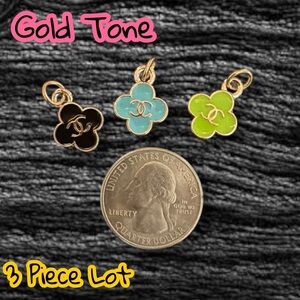 Lot Of 3 CC Clover Gold Tone Zipper Pull Button Charms 15mm